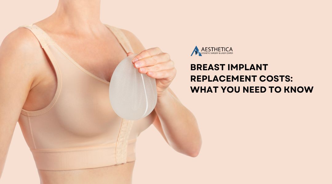 Woman holding breast implant with educational text overlay